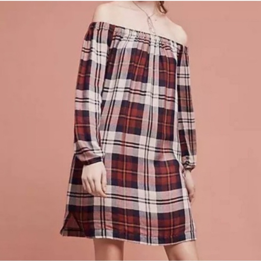 Small Cloth and Stone Anthroppologie Plaid Off-Shoulder Tunic/Dress